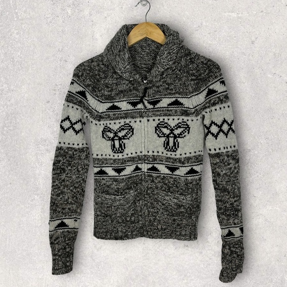 Aritzia TNA From Sea to Sky 100% Lambswool Zipper Sweater Grey Size XS Wool Knit - Picture 3 of 13